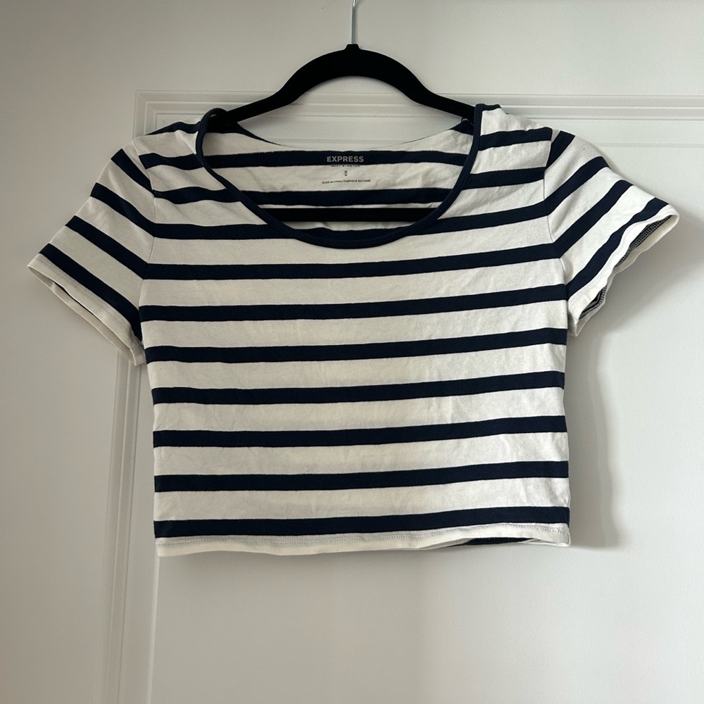 Express Short Sleeve Navy and White Striped Tee